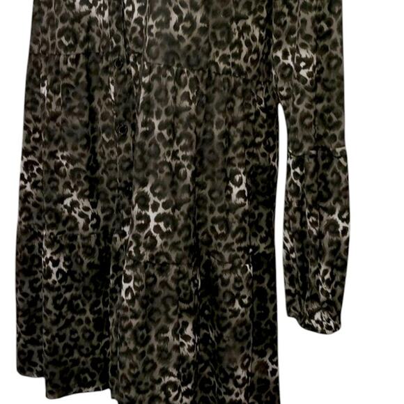 Style&Co Long Tunic Top Tiered Ruffle L Green Black Animal Print Cheetah Y2K‎ - Picture 3 of 7